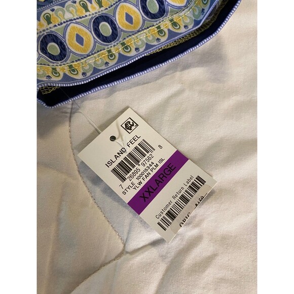 JM Collection Women's Plus Sz XXL Yellow Blue Printed Rhinestone V-Neck Top - Picture 7 of 11